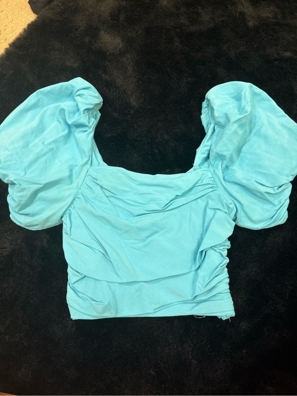 DO+BE Bright Turquoise Puff-Sleeve Crop Top